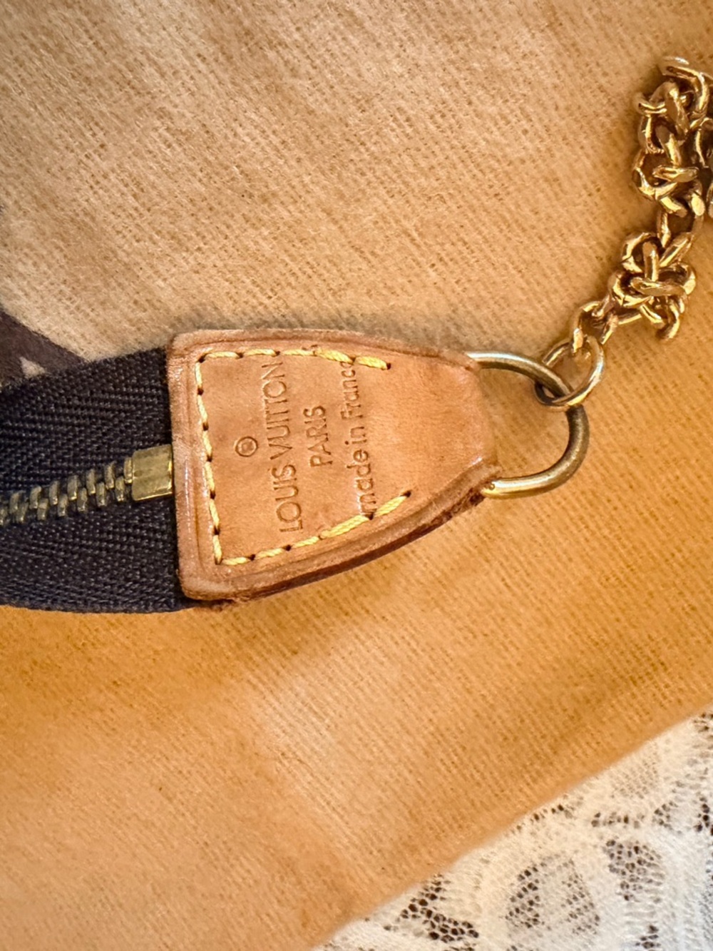 Louis Vuitton Brown Monogram Canvas Wristlet Pouch with Gold Chain - Picture 6 of 7